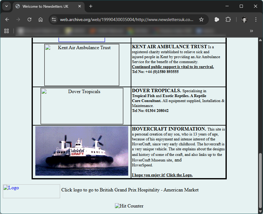 James' Hovercraft Site hosted by NewslettersUK.com in 1999